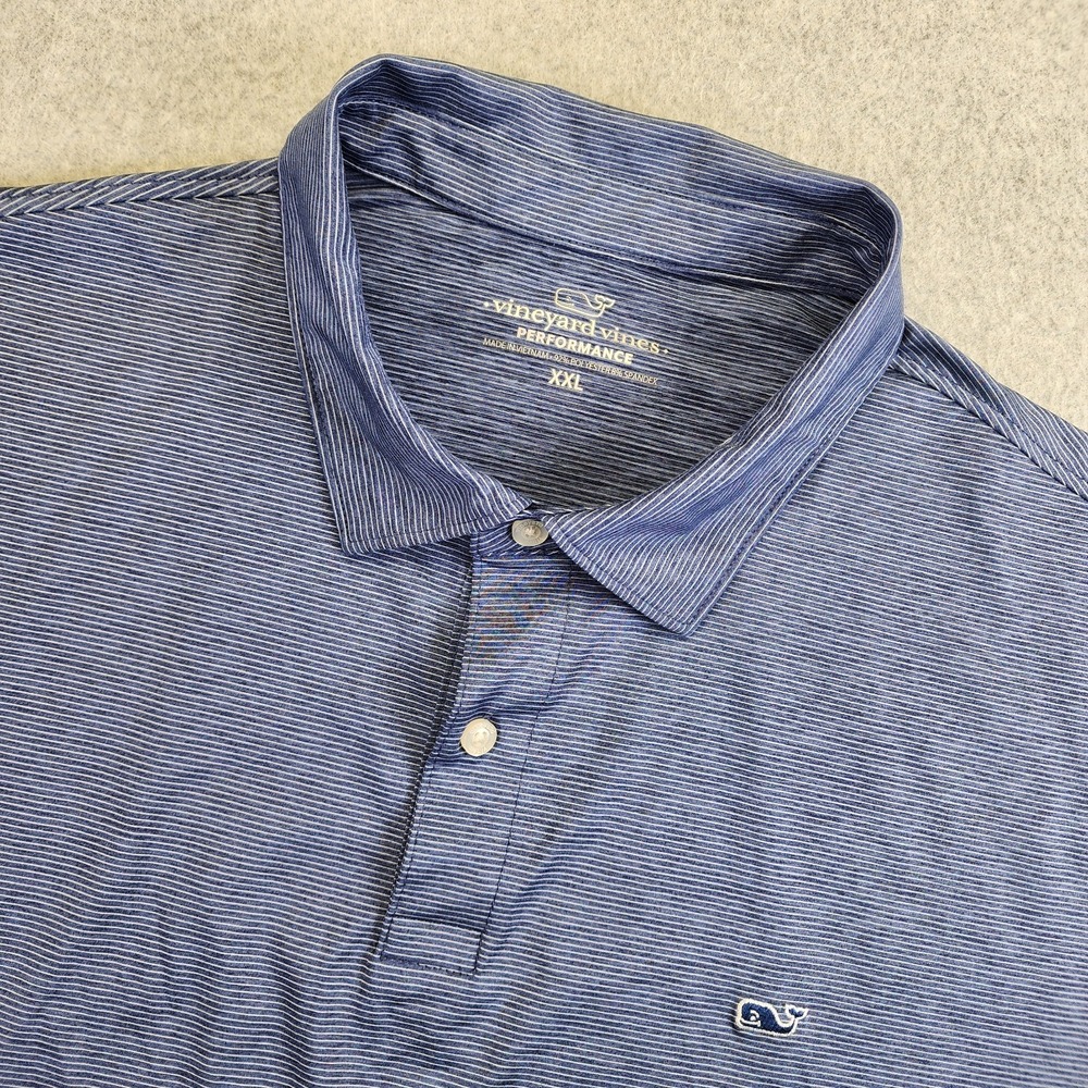 Vineyard Vines Performance Polo Shirt Mens XXL 2XL Blue Striped Short Sleeve